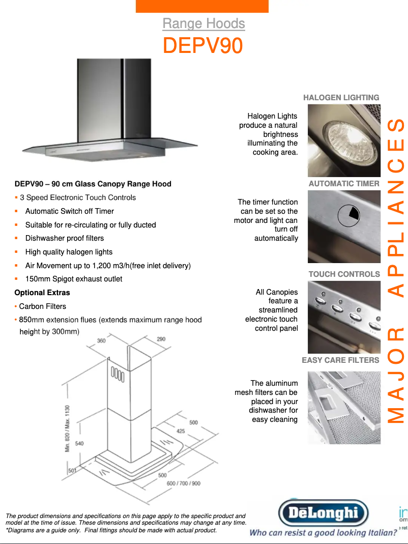 Page 1 de la notice Fiche technique DeLonghi DEPV90