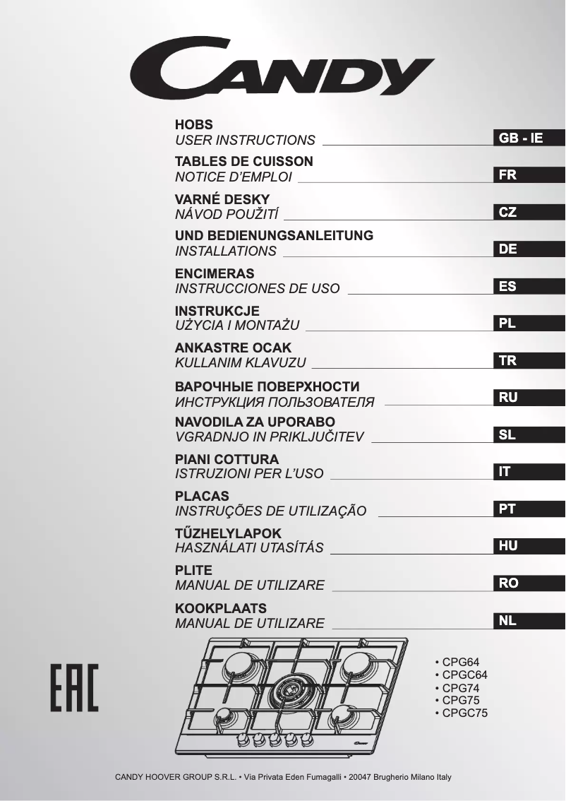 Page n°1 - Manuel utilisateur Candy CPG 75SWPX
