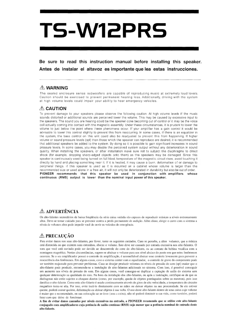 Image de la première page du manuel de l'appareil TS-W12PRS