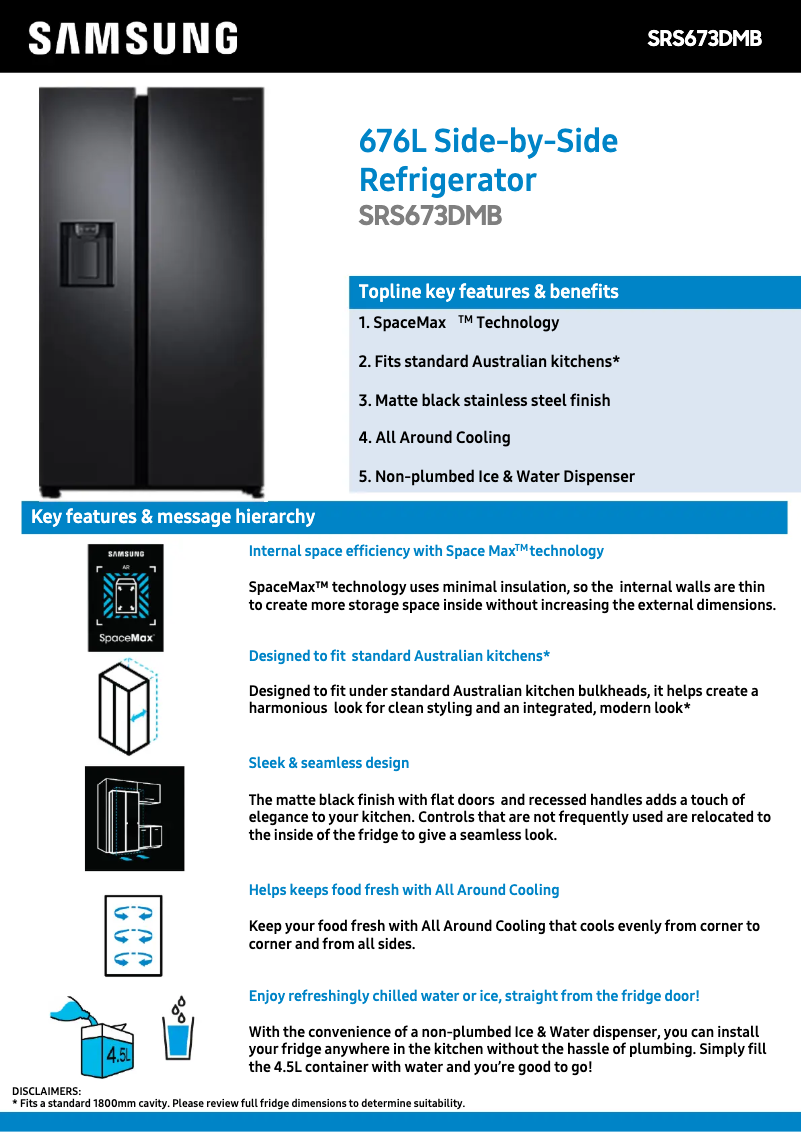 Page 1 de la notice Fiche technique Samsung SRS673DMB