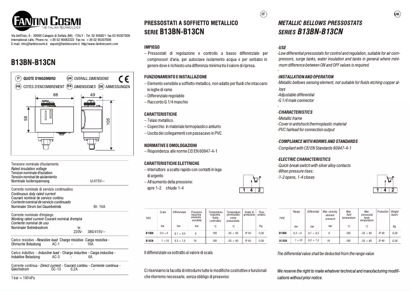 Page 1 de la notice Manuel utilisateur Fantini Cosmi B13BN