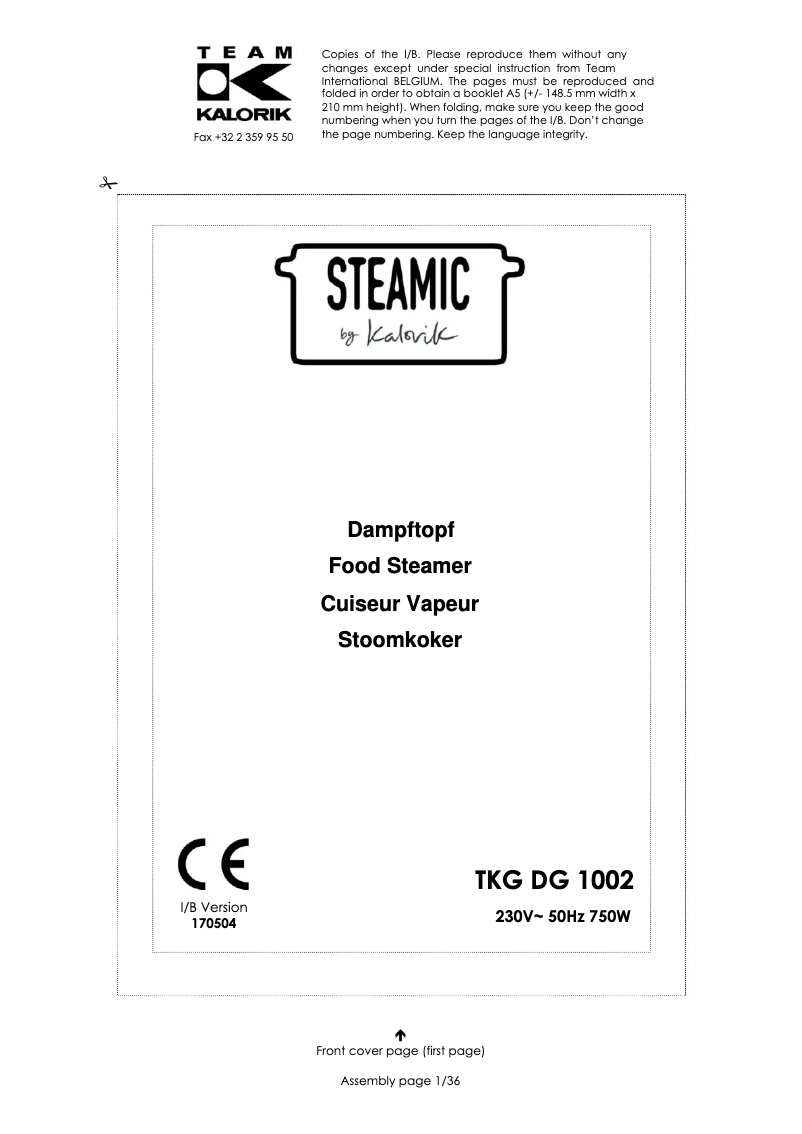 Image de la première page du manuel de l'appareil TKG DG 1002