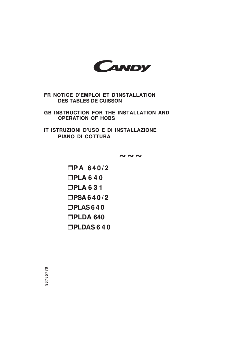 Page 1 de la notice Manuel utilisateur Candy PC PLDA640 X