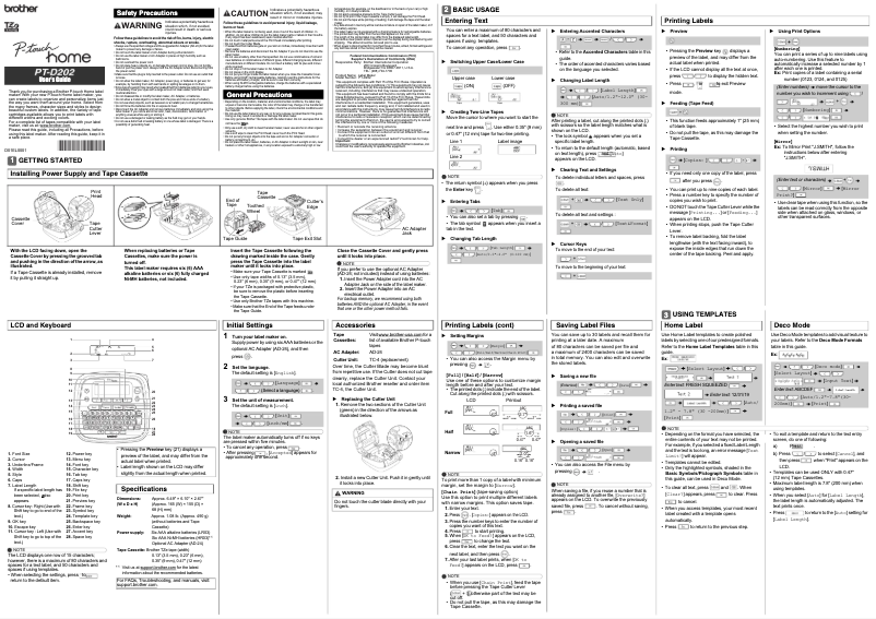 Page 1 de la notice Manuel utilisateur Brother P-touch PT-D202