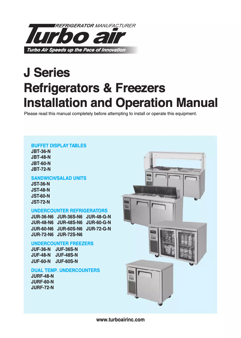 Page n°1 - Guide d'installation Turbo air JUR-72-G