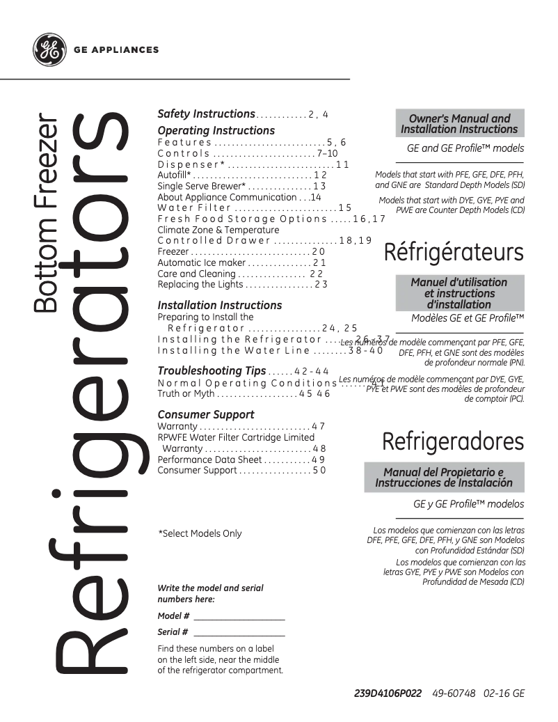 Imagen de la primera página del manual del dispositivo GFE28GMKES
