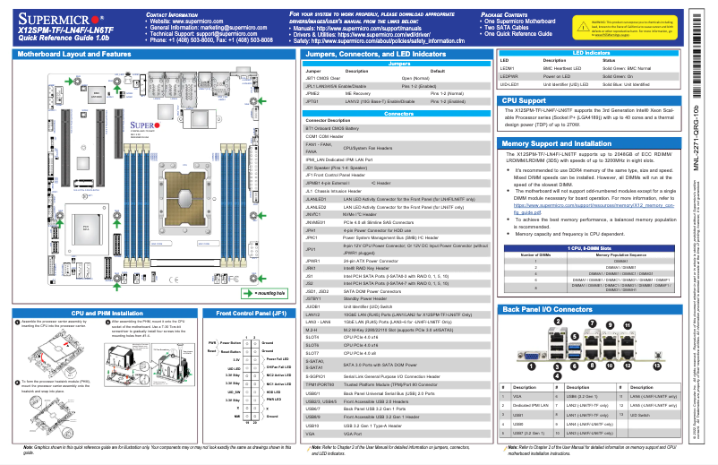 Page 1 de la notice Guide de démarrage rapide Supermicro X12SPM-LN4F