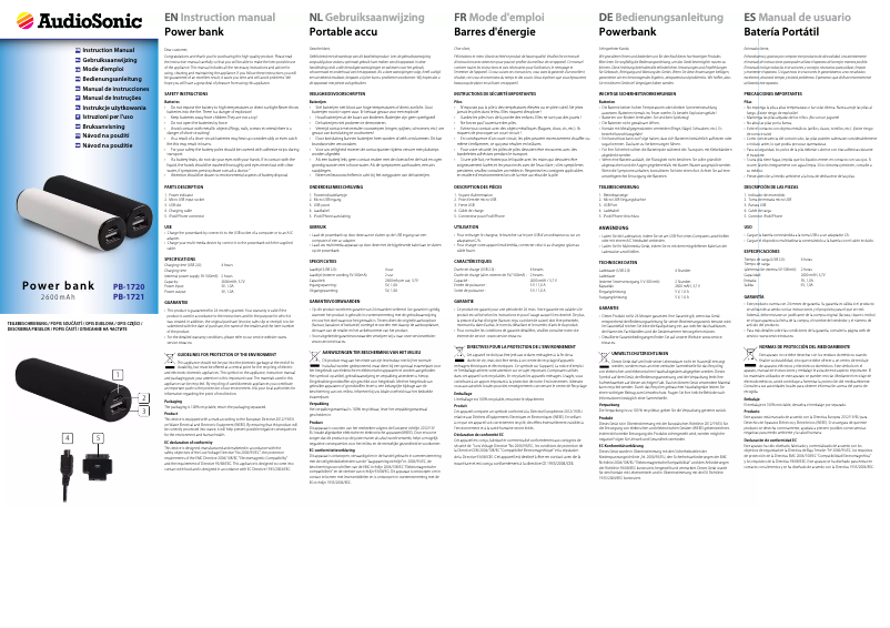 Page 1 de la notice Manuel utilisateur AudioSonic PB-1721