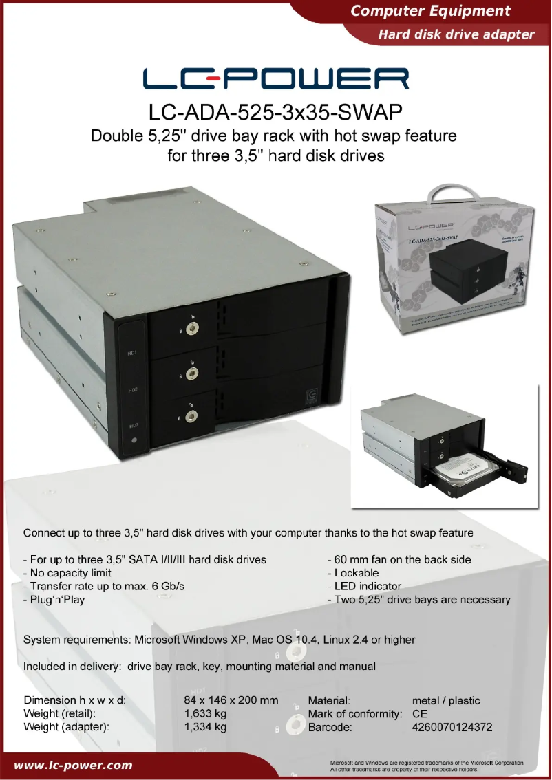 Página 1 del manual Ficha técnica LC-Power LC-ADA-525-3x35-SWAP