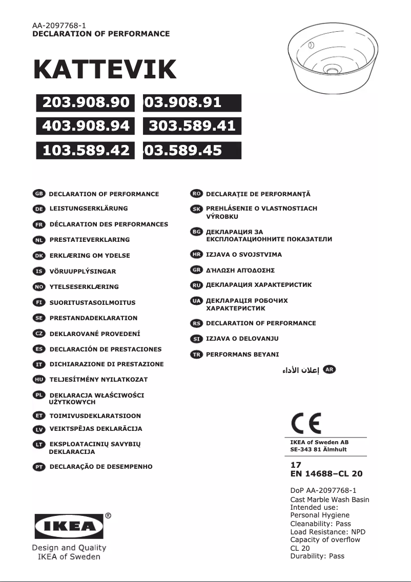 Page 1 de la notice Mode d'emploi Ikea KATTEVIK