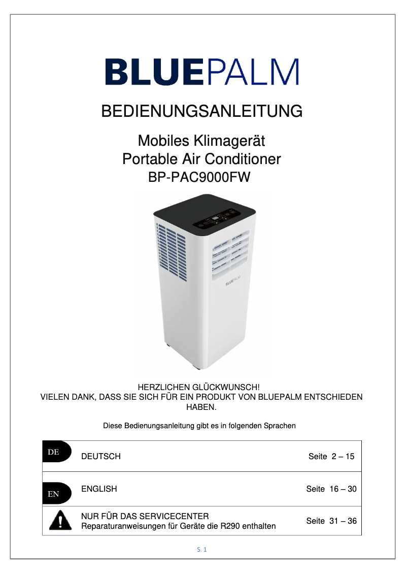 Page n°1 - Manuel utilisateur BLUEPALM BPPAC9000FW