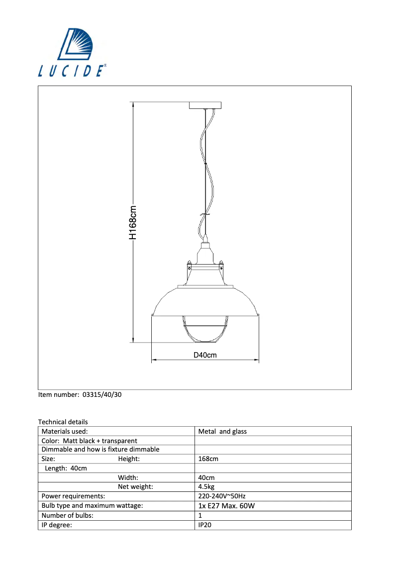 Page n°1 - Manuel utilisateur Lucide Gringo 03315/40/30