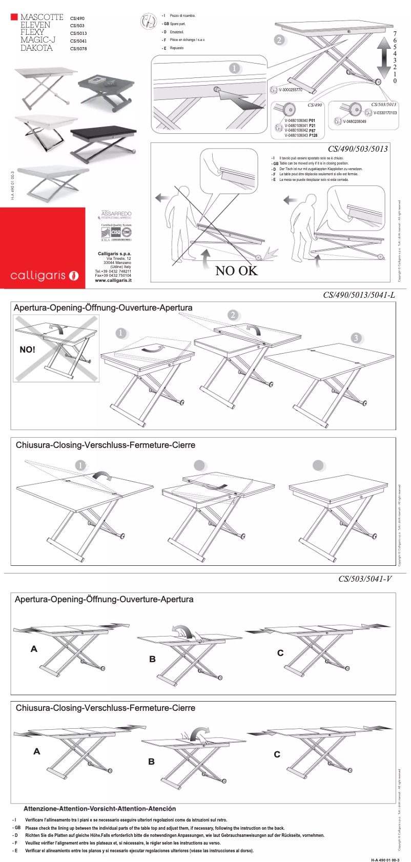 Page n°1 - Manuel utilisateur Calligaris .com CS/490