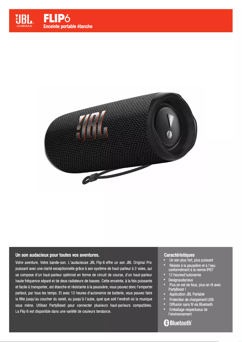 Page 1 de la notice Fiche technique JBL Flip 6