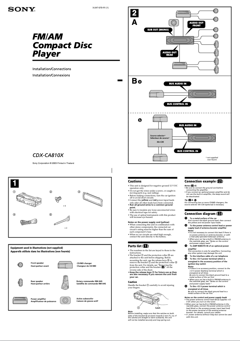 Page n°1 - Guide d'installation Sony CDX-CA810X