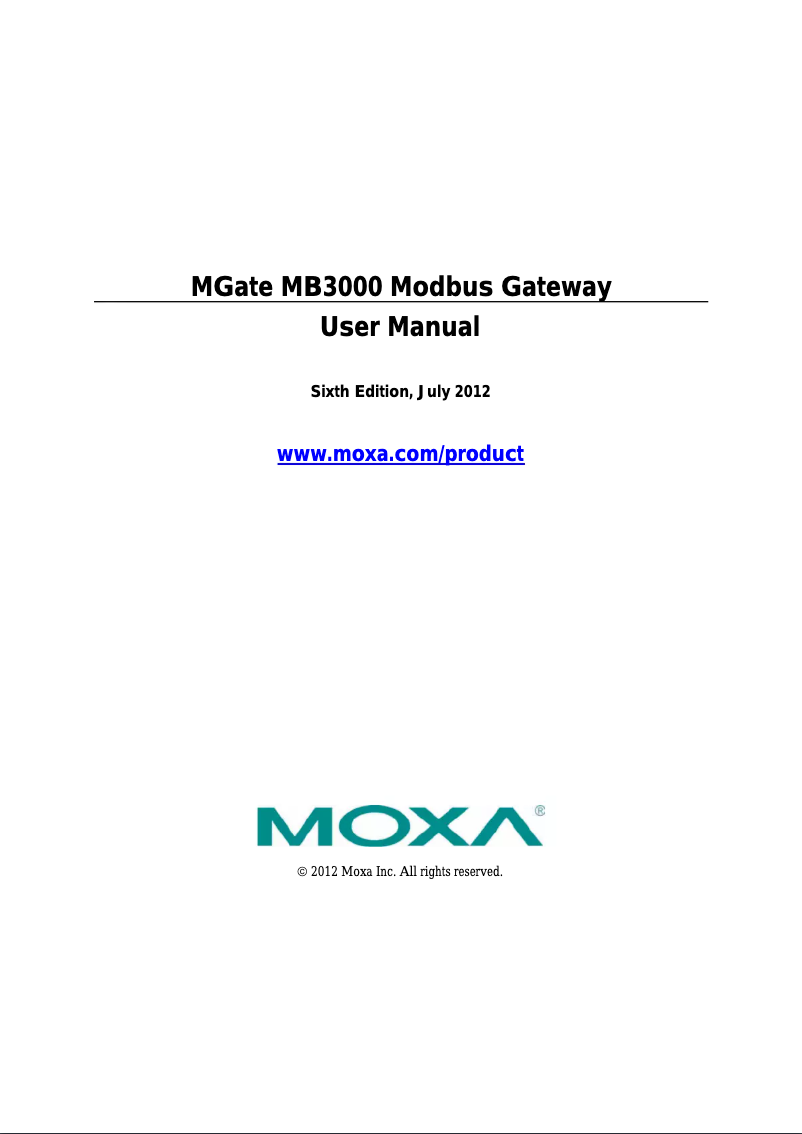 Page n°1 - Manuel utilisateur Moxa MGate MB3180