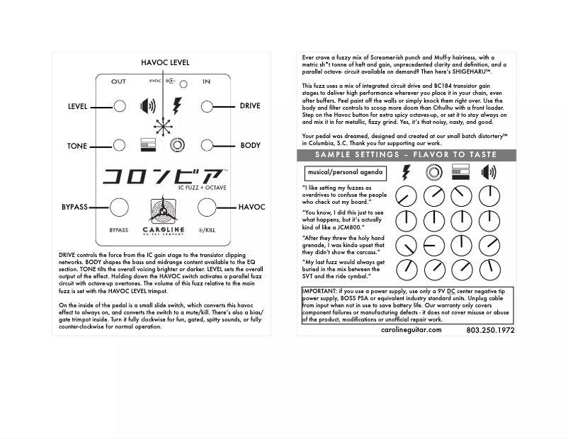 Page 1 de la notice Manuel utilisateur Caroline Shigeharu