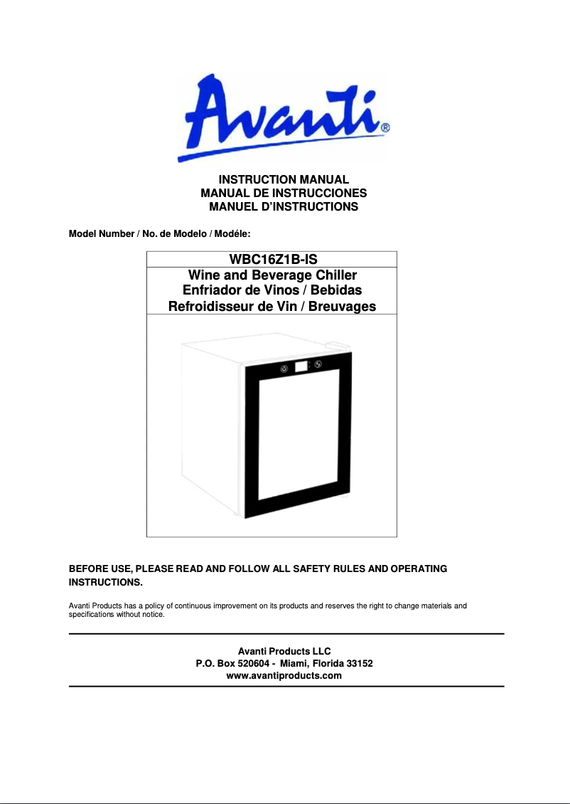 Image de la première page du manuel de l'appareil WBC16Z1B-IS