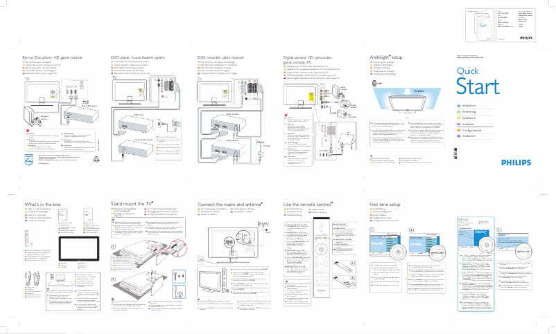 Page 1 de la notice Guide de démarrage rapide Philips 32PFL7433D