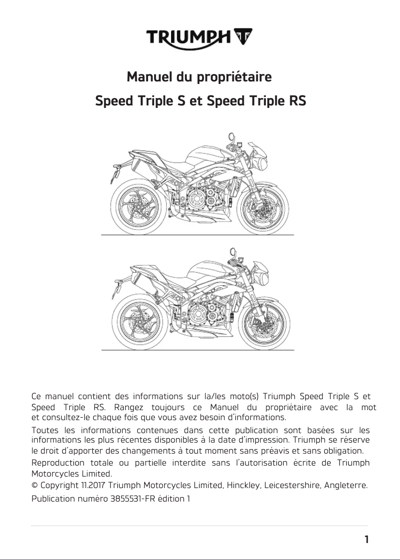 Image de la première page du manuel de l'appareil Speed Triple