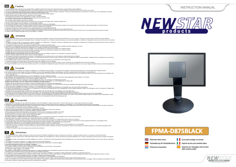 Page 1 de la notice Manuel utilisateur Newstar FPMA-D875