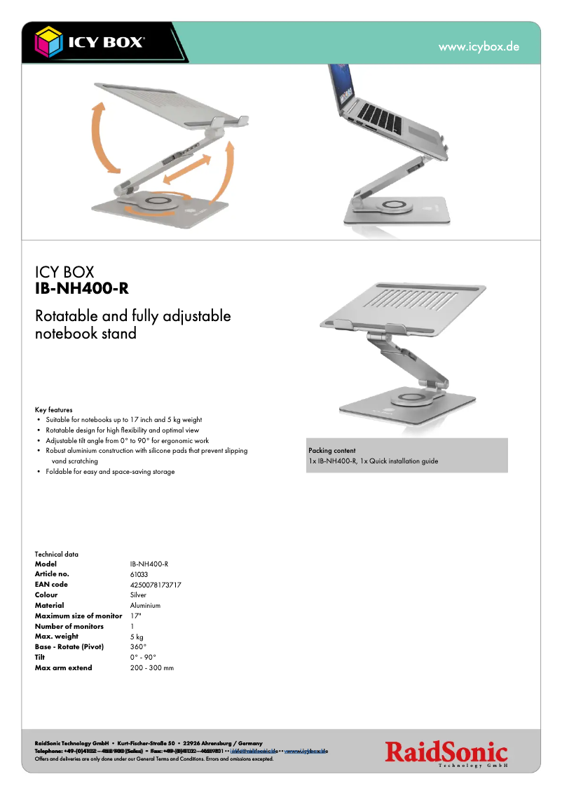 Page 1 de la notice Fiche technique Icy Box IB-NH400-R