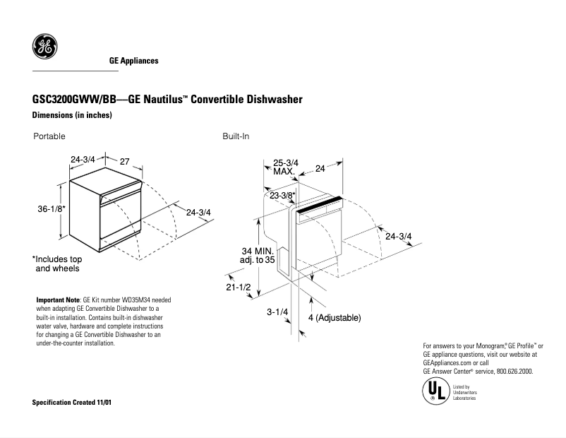 Page n°1 - Fiche technique GE Nautilus GSC3200GBB