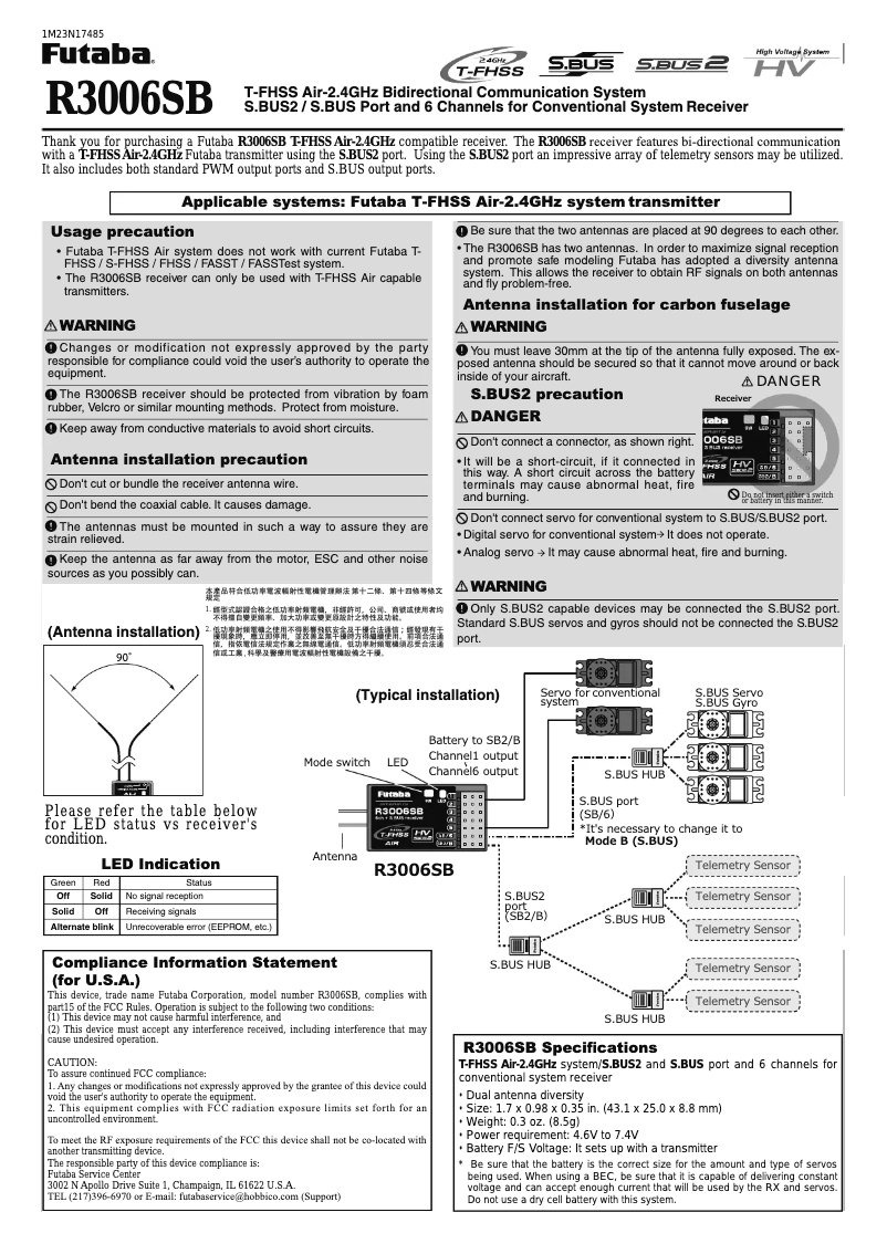 Page 1 de la notice Manuel utilisateur Futaba R3006SB