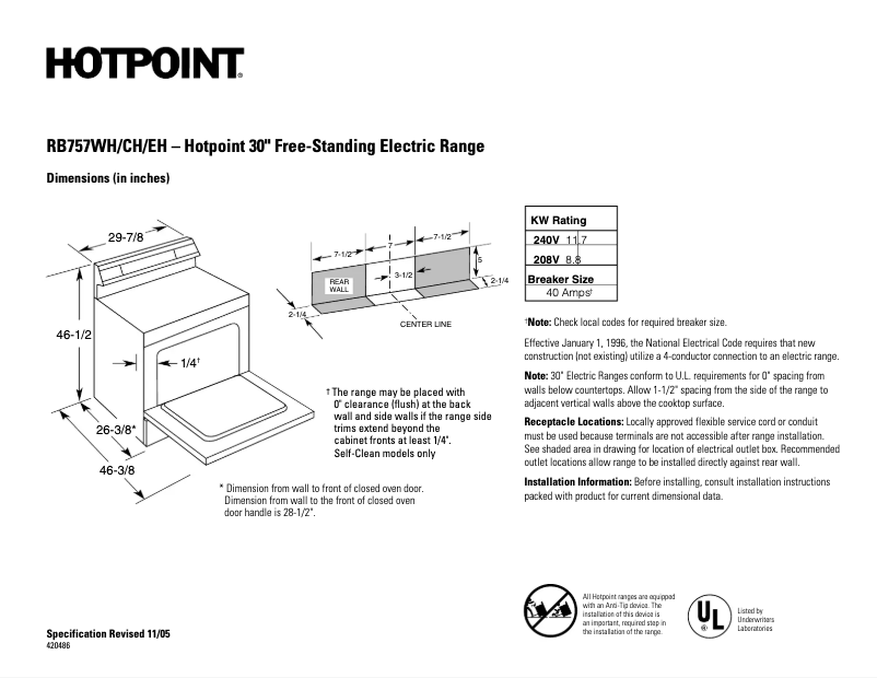 Page n°1 - Fiche technique Hotpoint RB757CHCC