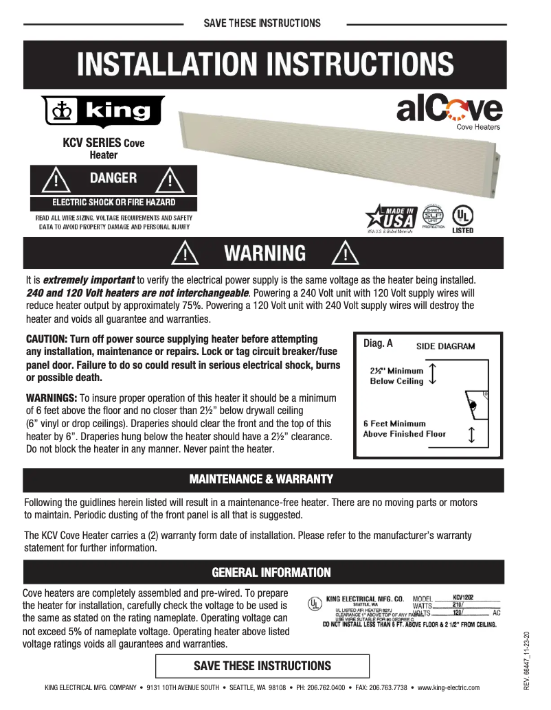 Page 1 de la notice Manuel utilisateur King KCV2404-W