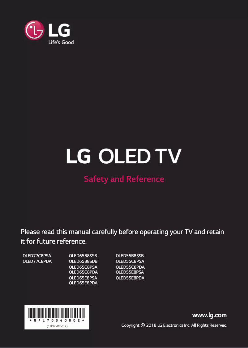 Page 1 de la notice Manuel utilisateur LG OLED65C8PSA