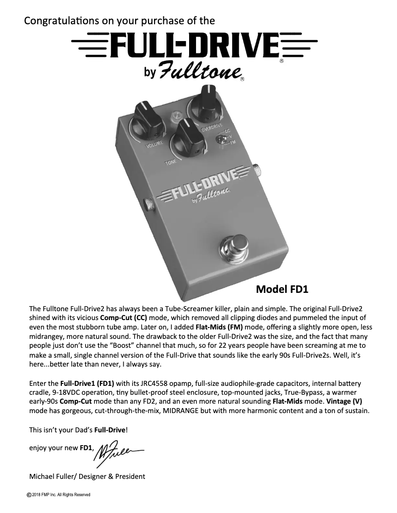 Page n°1 - Manuel utilisateur Fulltone Full-Drive FD1