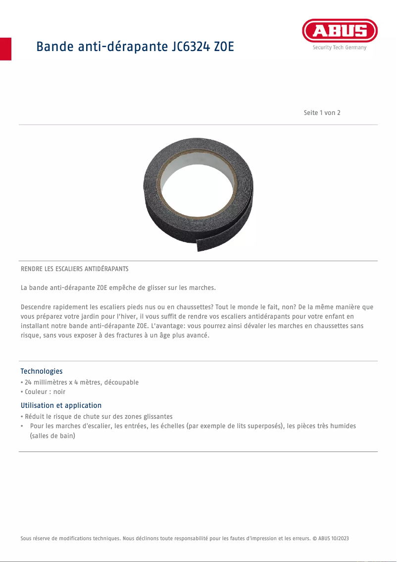 Page n°1 - Fiche technique Abus JC6324 ZOE