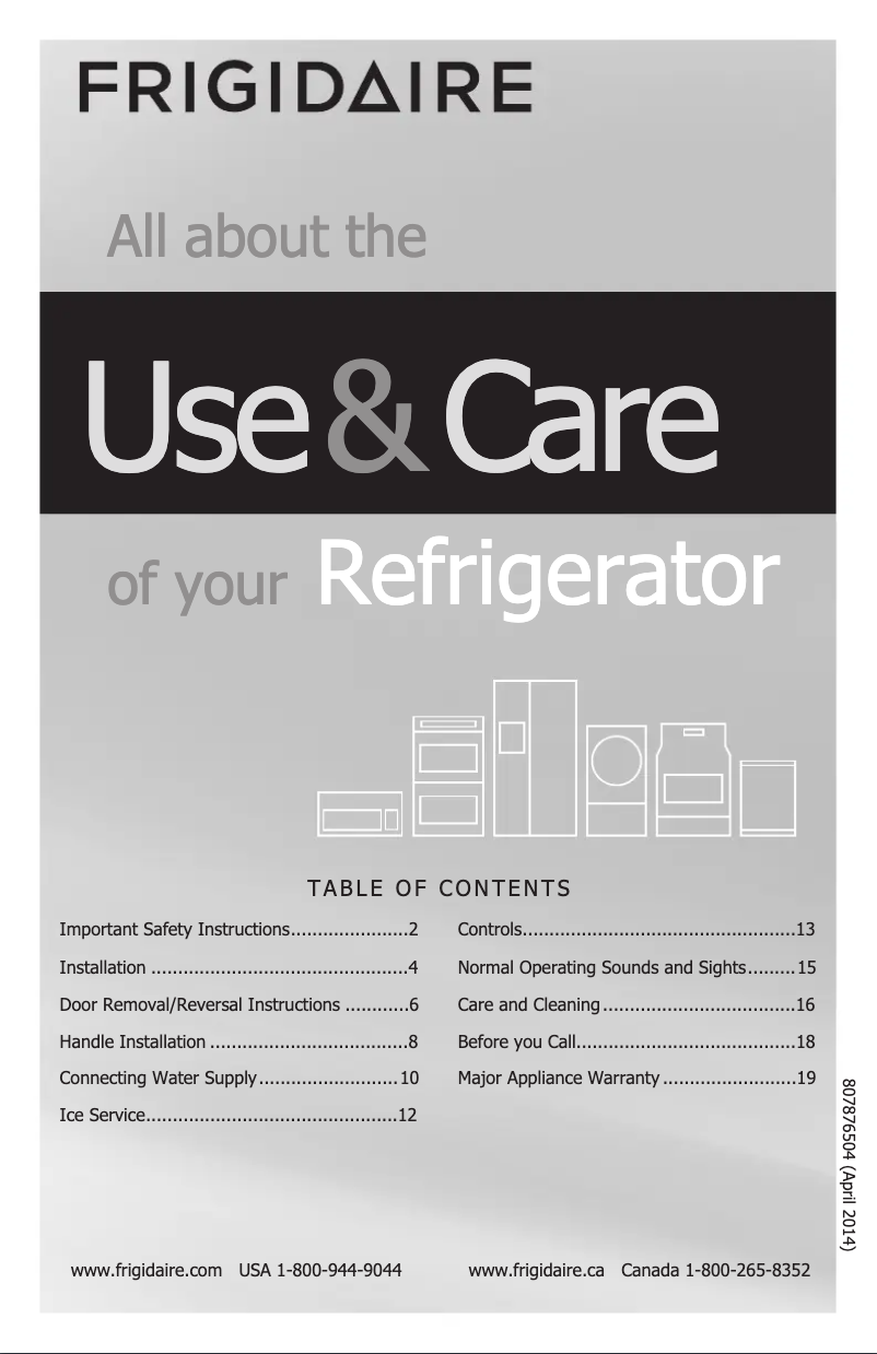 Page n°1 - Manuel utilisateur Frigidaire FFTR20G2QW