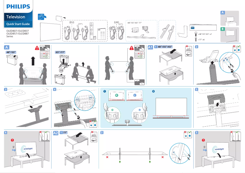 Page 1 de la notice Guide de démarrage rapide Philips 55OLED807