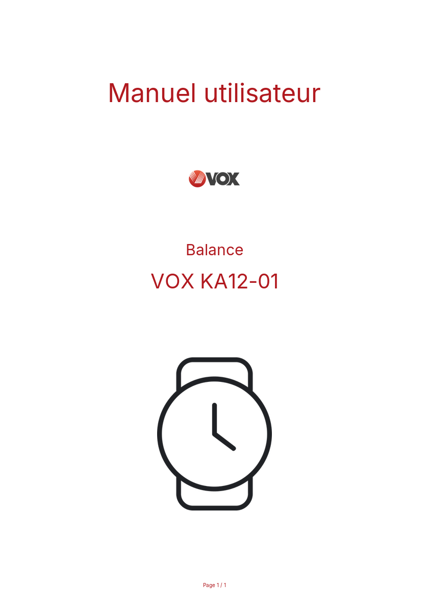 Page n°1 - Manuel utilisateur VOX KA12-01