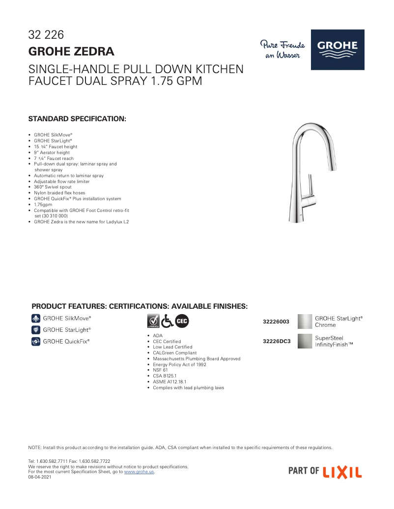 Page n°1 - Fiche technique Grohe Ladylux3 Pro