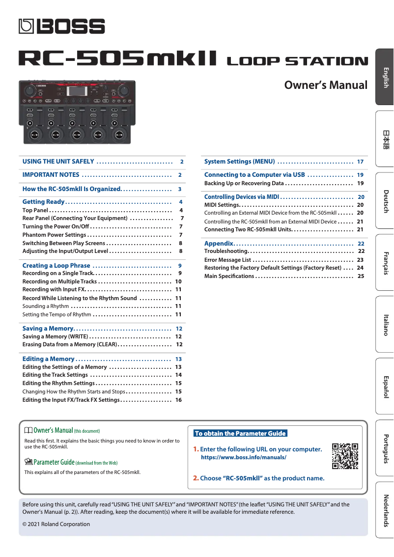 Page 1 of the manual User Manual Boss RC-505MKII