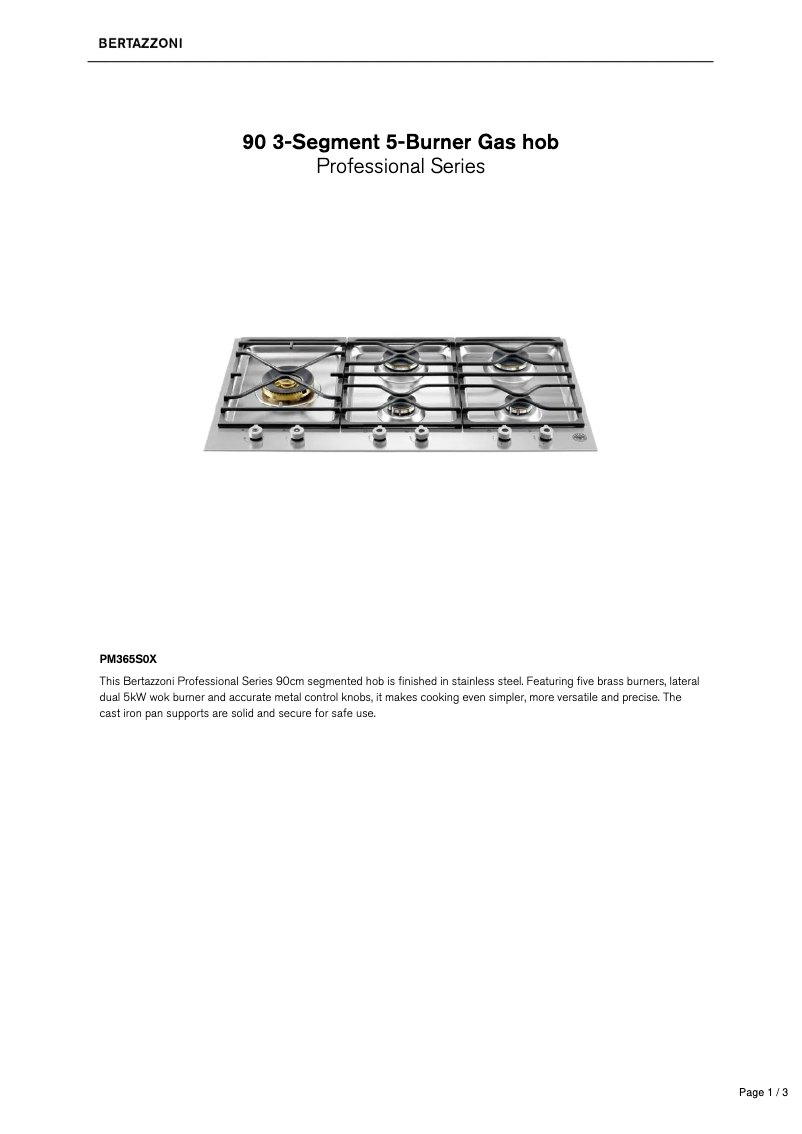 Page 1 de la notice Fiche technique Bertazzoni PM365S0X