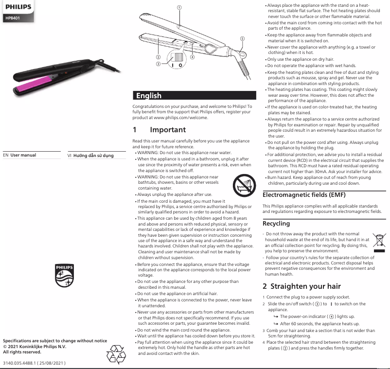 Page n°1 - Manuel utilisateur Philips StraightCare Essential HP8401