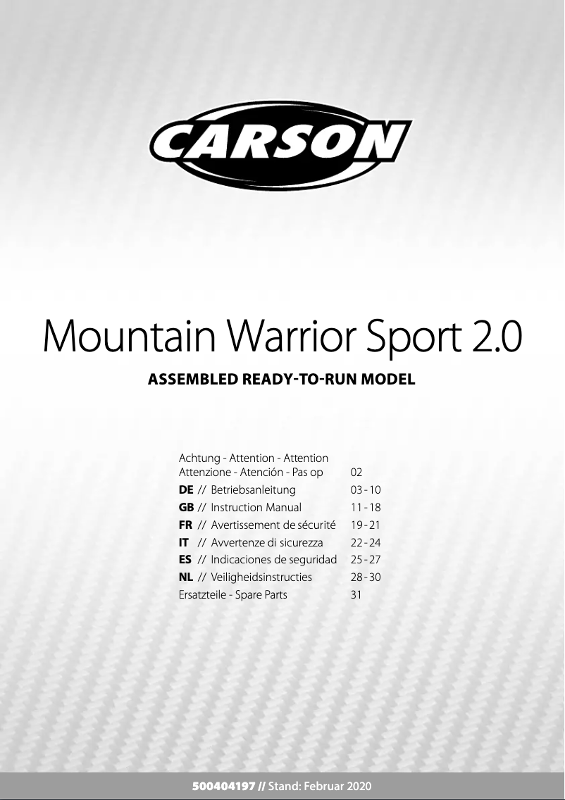 Page 1 de la notice Manuel utilisateur Carson Mountain Warrior Sport 2.0