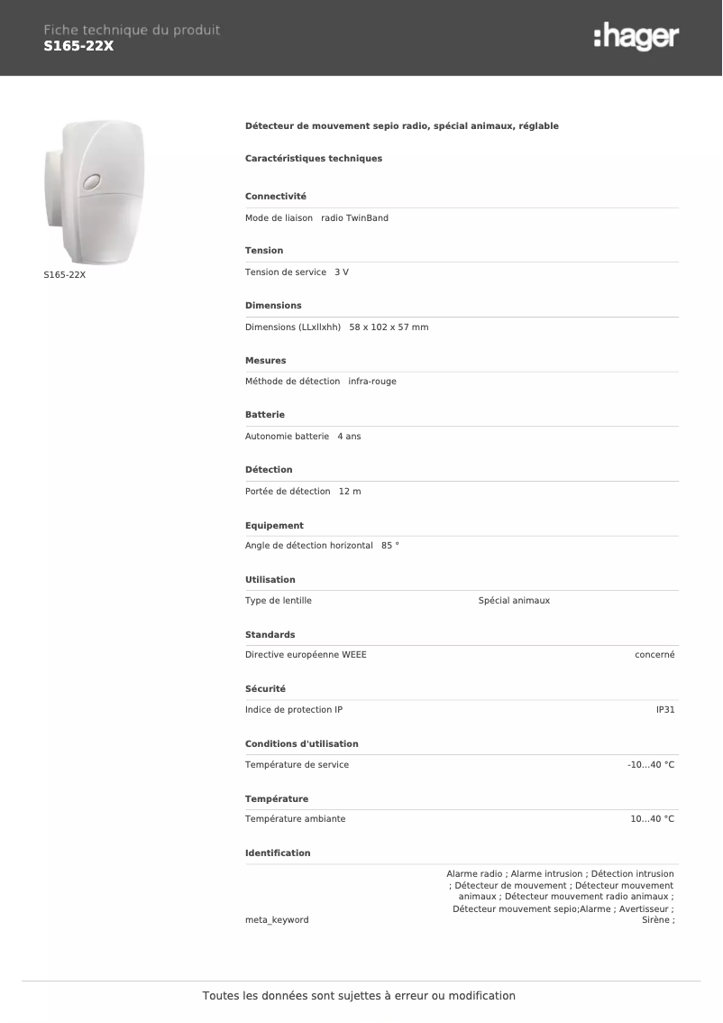 Image de la première page du manuel de l'appareil S165-22X