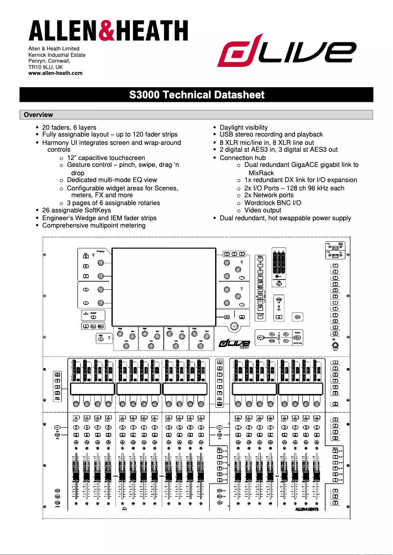 Page 1 de la notice Fiche technique Allen & Heath dLive S3000