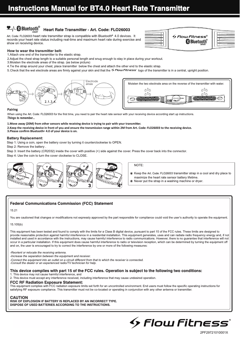 Page 1 de la notice Manuel utilisateur Flow Fitness BT4.0