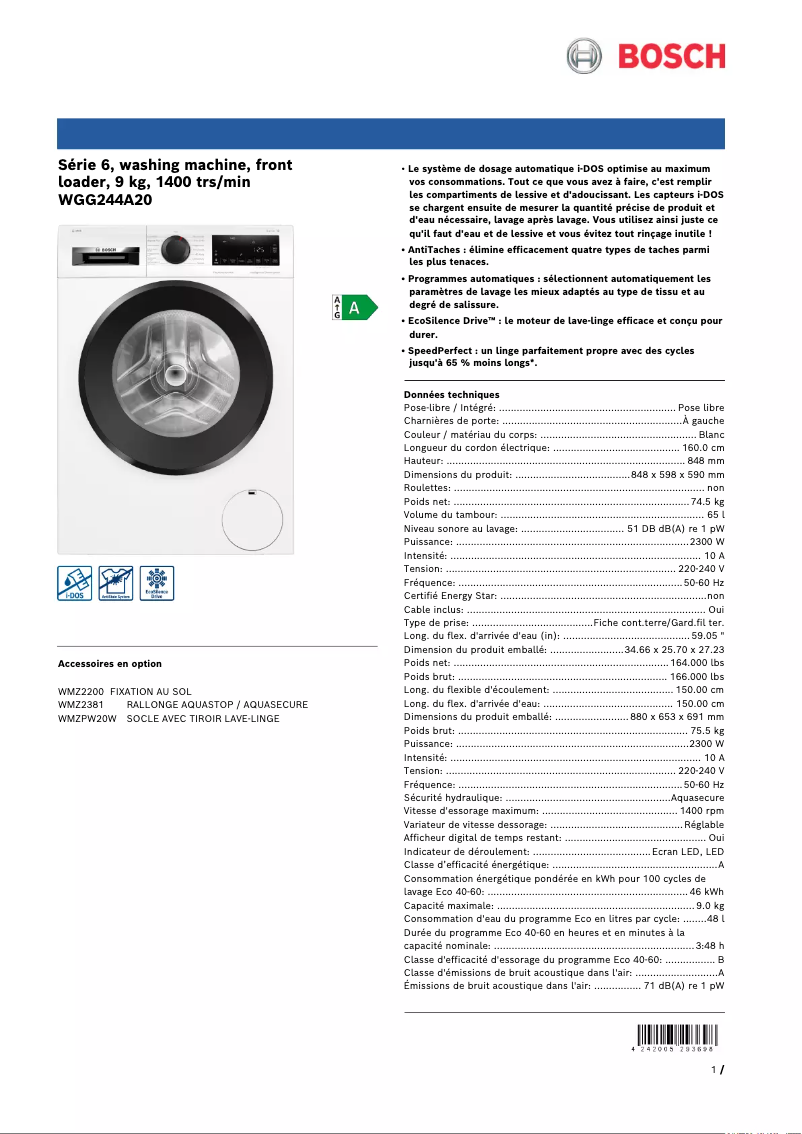 Image de la première page du manuel de l'appareil WGG244A20