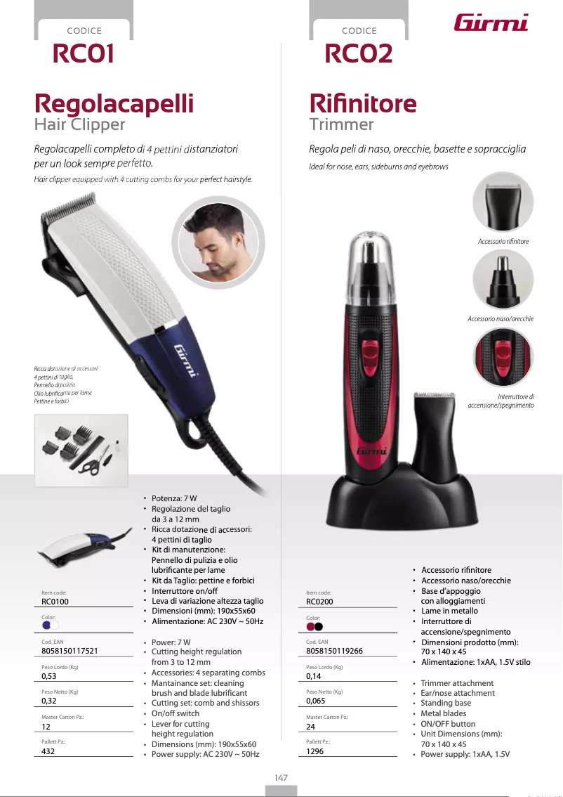 Page 1 de la notice Fiche technique Girmi RC02