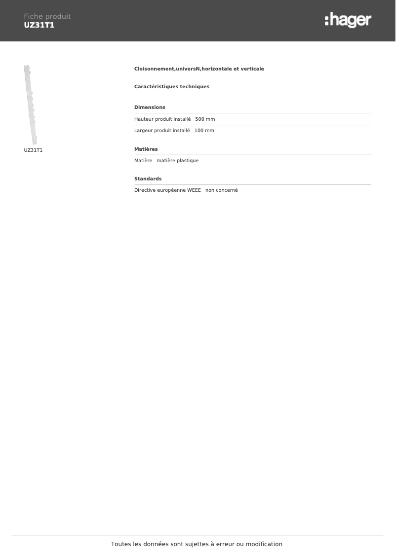 Page n°1 - Manuel utilisateur Hager UZ31T1