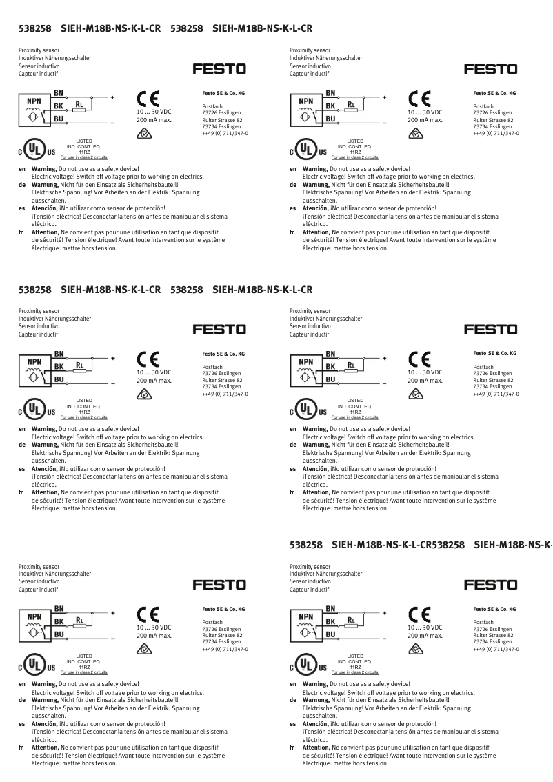 Page n°1 - Manuel utilisateur Festo SIEH-M18B-NS-K-L-CR