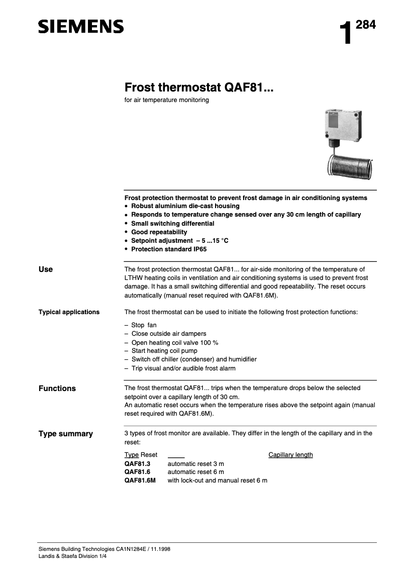 Page n°1 - Manuel utilisateur Siemens QAF81