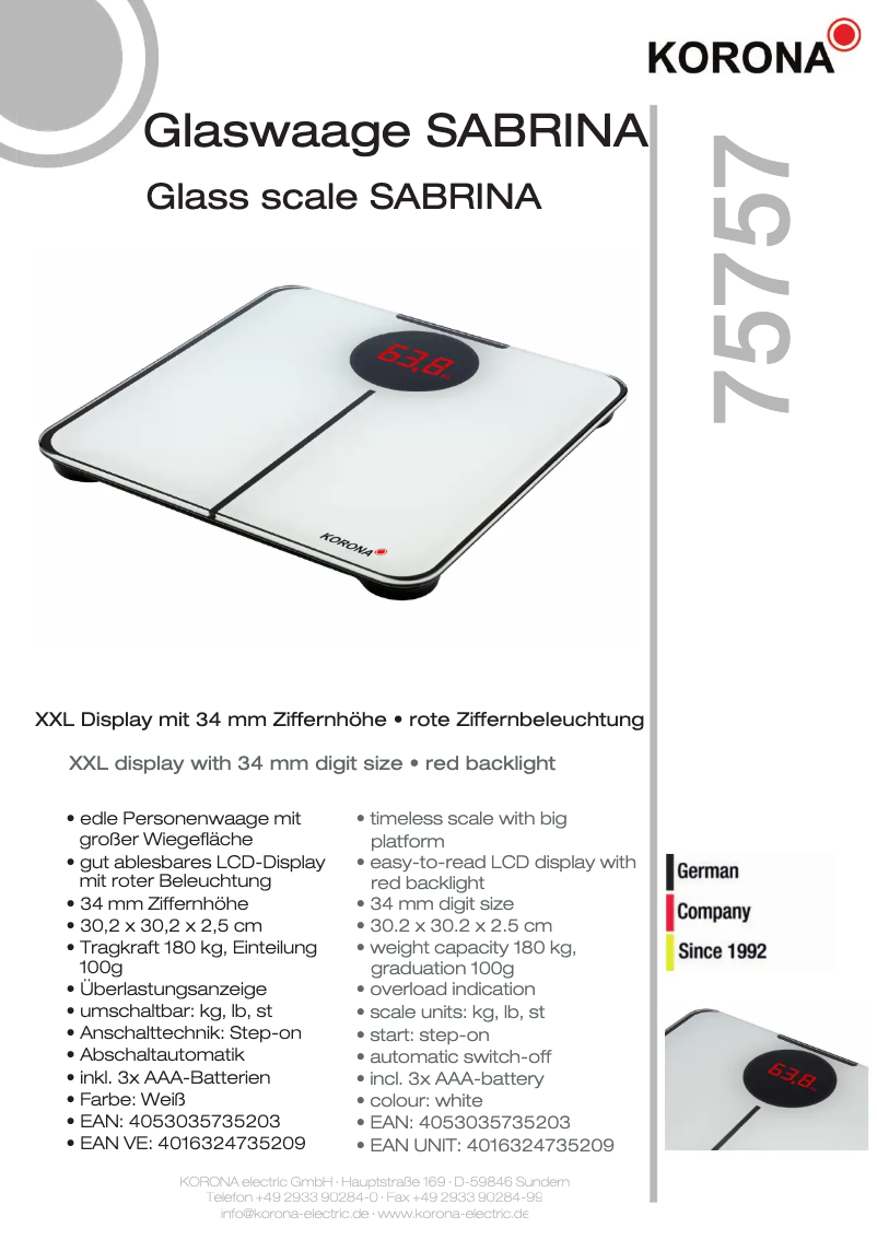 Image de la première page du manuel de l'appareil Sabrina 75757